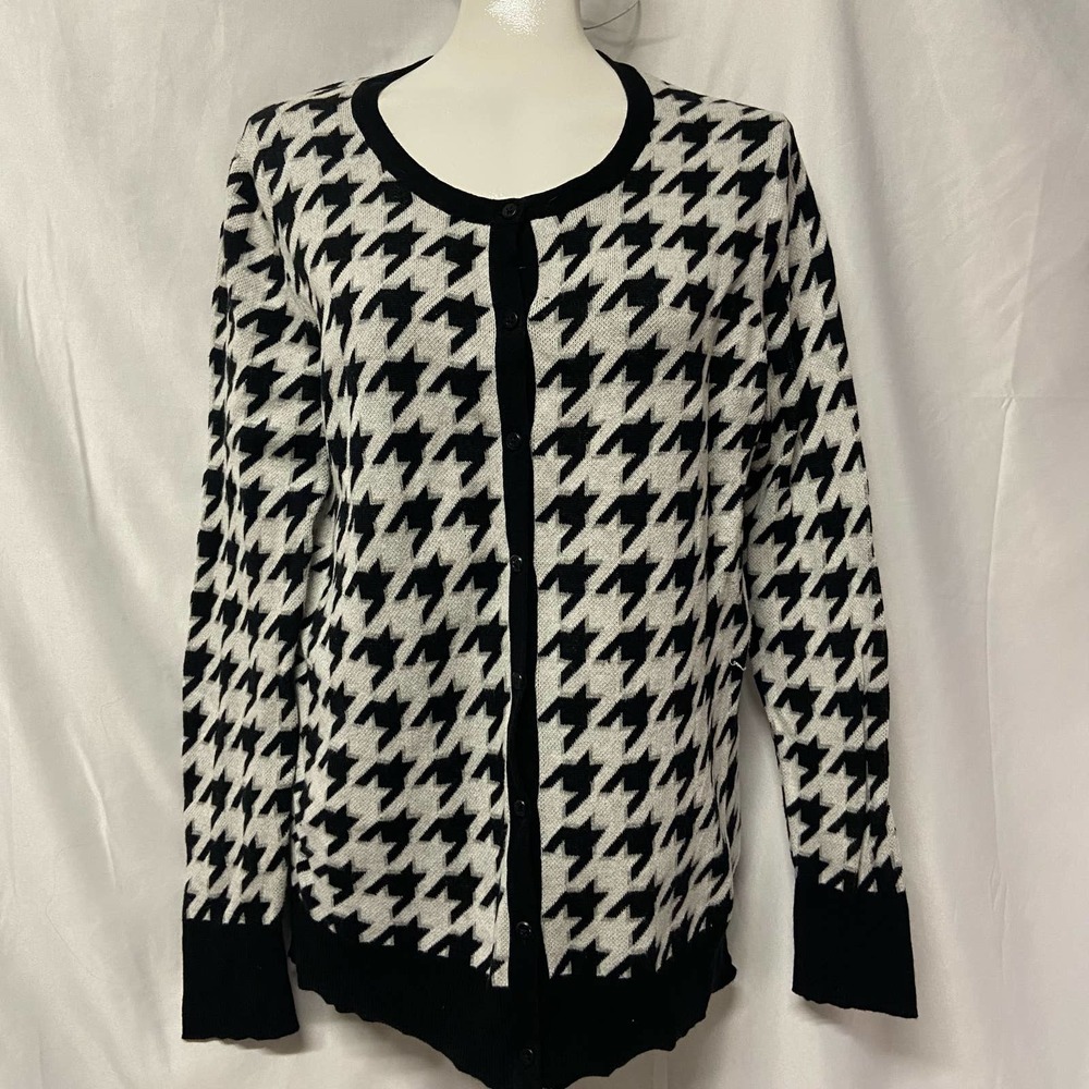 Merona Sweater Button Up Size L Cotton Black & White